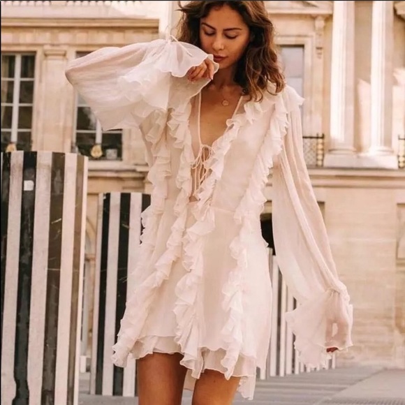 Lena Vie Boutique Dresses & Skirts - Whispering Angel Ivory Ruffle Tie Mini Dress